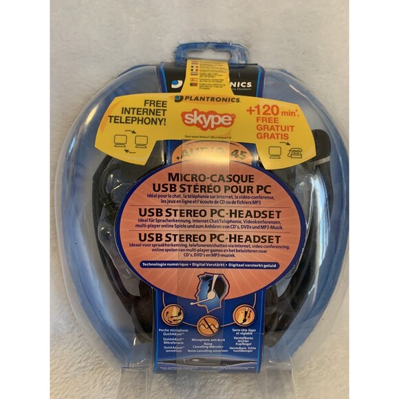 New Plantronics USB Audio 45 USB Stereo PC Headset Model 64659-04 Open Box - Picture 1 of 2